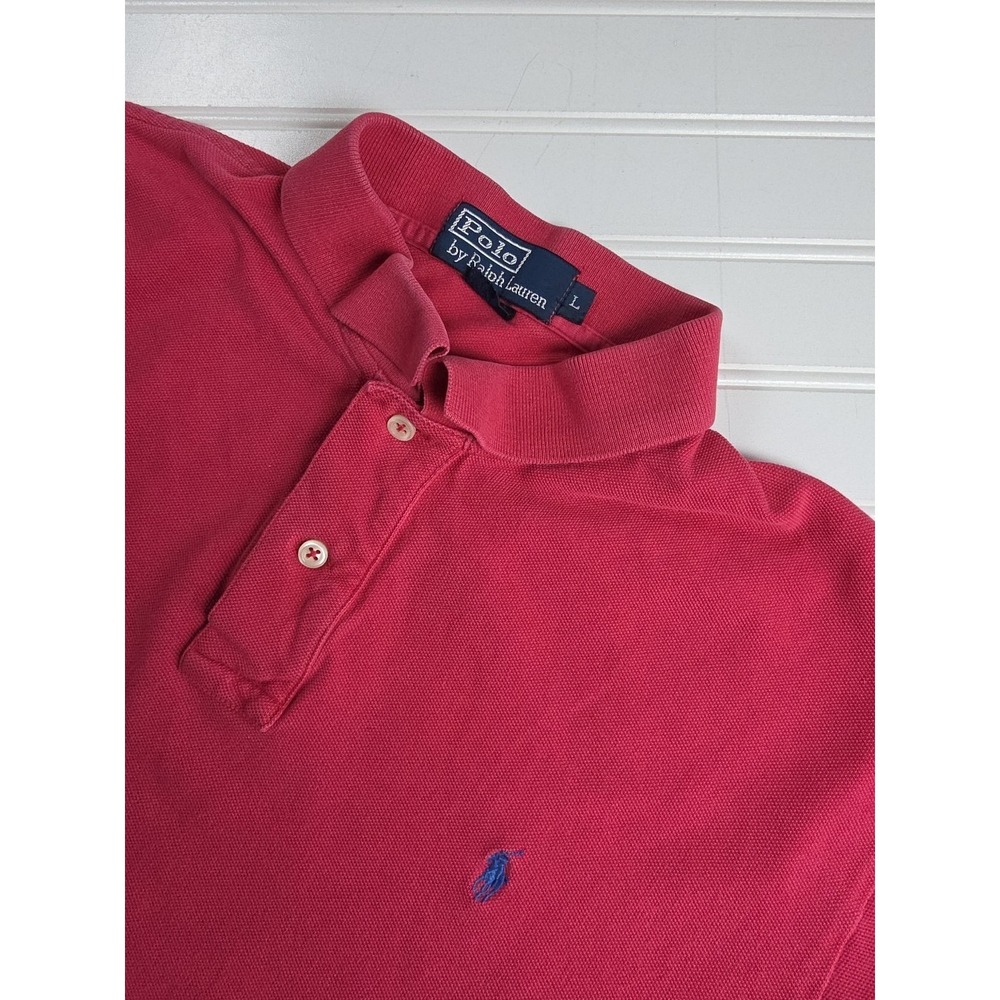 Polo Ralph Lauren LARGE  Salmon Polo‎  Short Sleeve 100% Soft Cotton BLUE  PONY
